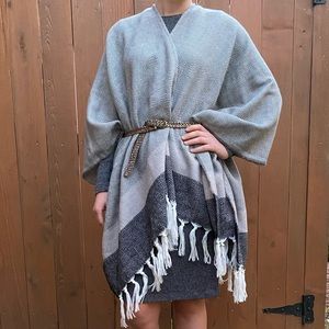 Herringbone grey/white/black shawl